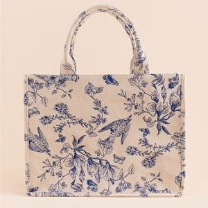 Canvas Tote Bag- Toile/ Floral Pattern